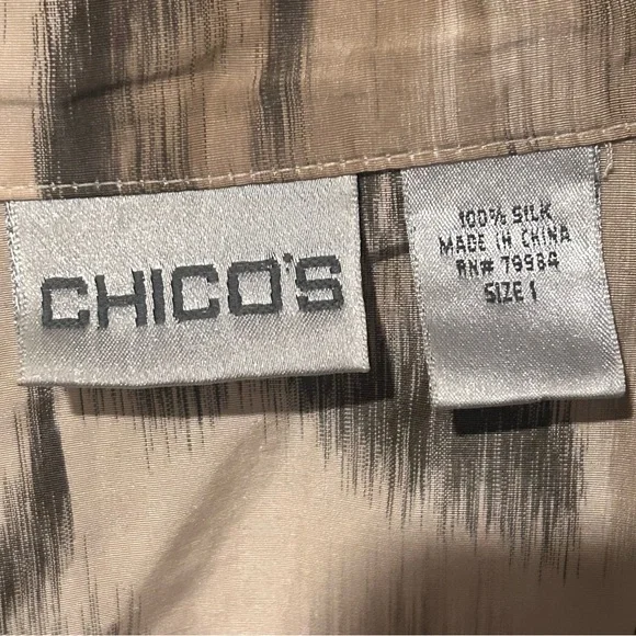 Chico's Tan and Brown Silk Women’s Button Shirt Light Jacket - Picture 2 of 3